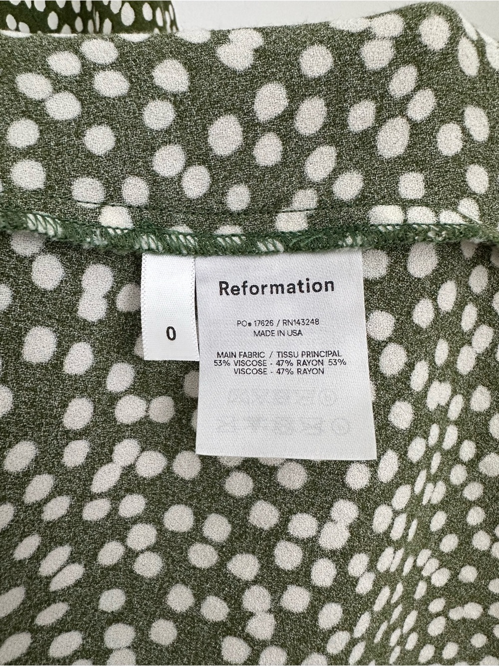 Reformation Olive White Polka Dot A-Line Midi Skirt - Picture 4 of 4